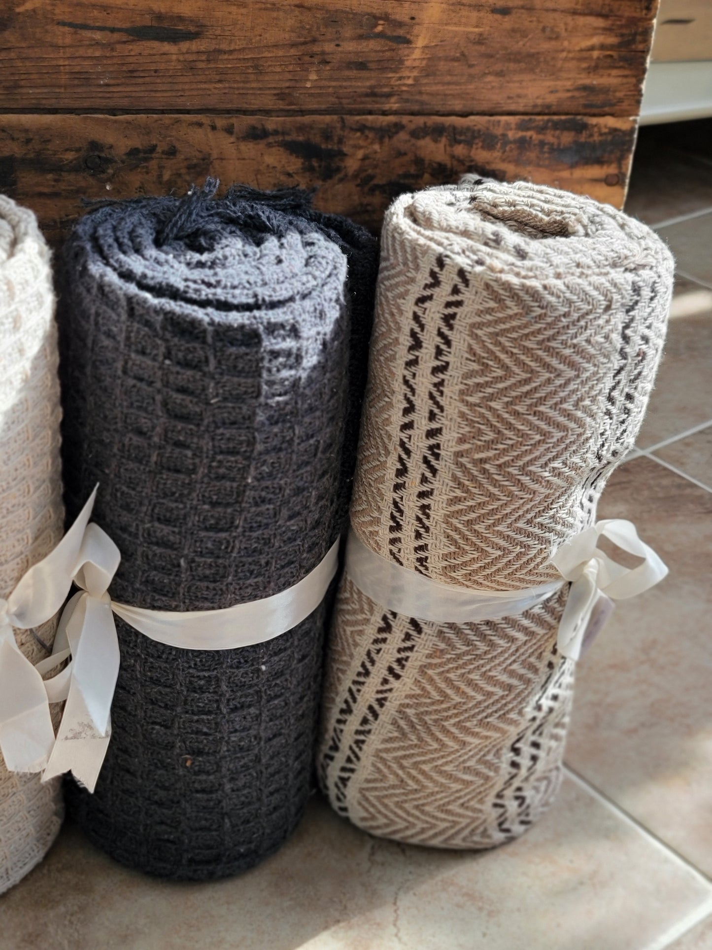 Charcoal Grey Waffle Texture Woven Throw