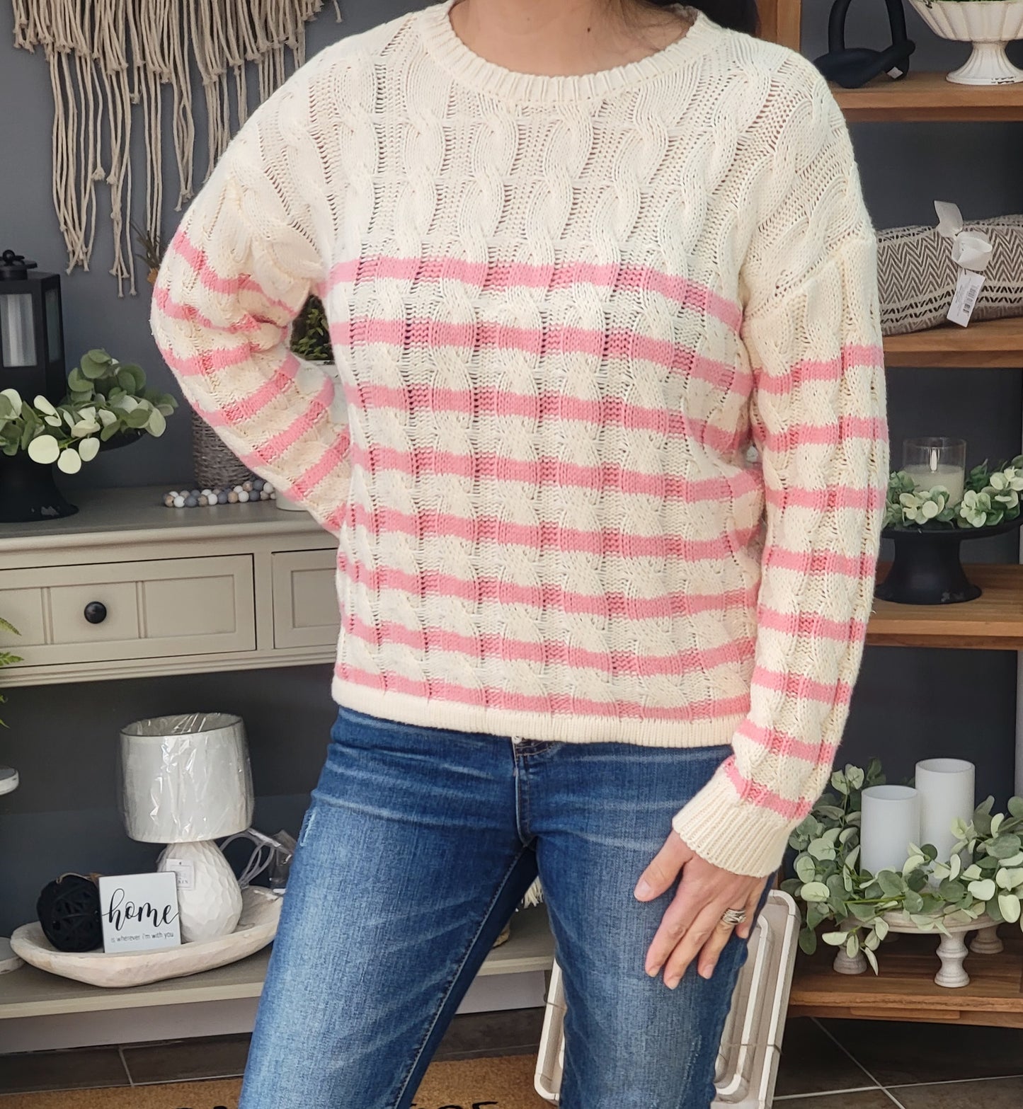 Chunky Knit Pink Stripped Sweater