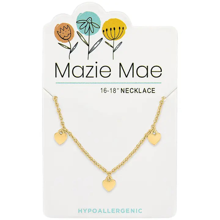 Gold Multi Dangle Heart Necklace