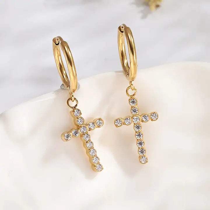 Gold Cross Earrings