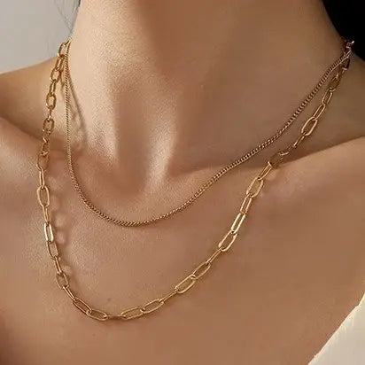 Titanium Steel Non-Tarnish Layered Chain Necklace