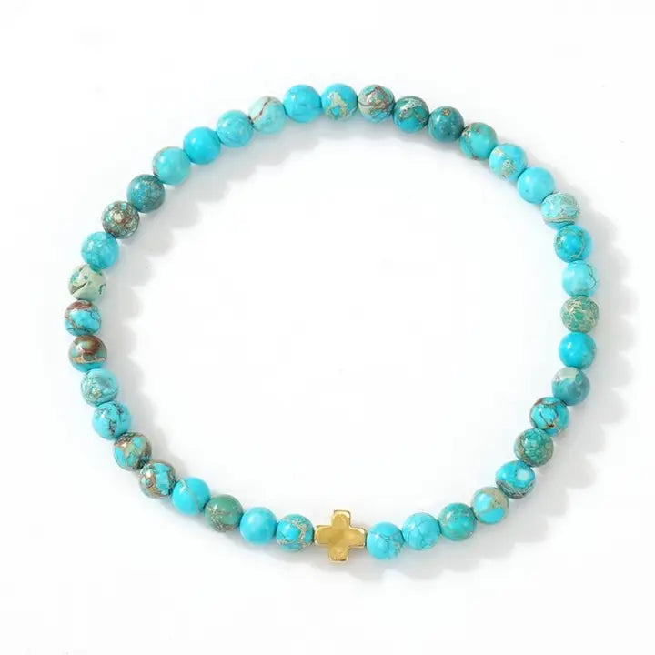 Boho Cross Natural Stone Personalized Bracelet