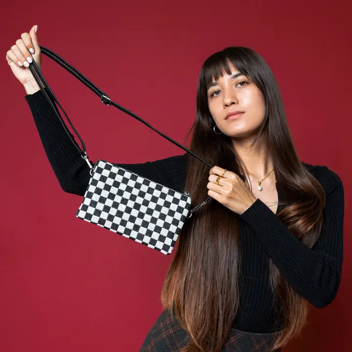Riley Checkered 3 Compartment Crossbody/Wristlet