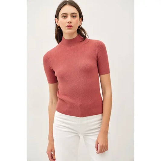 Mock Neck Brick Short Sleeve