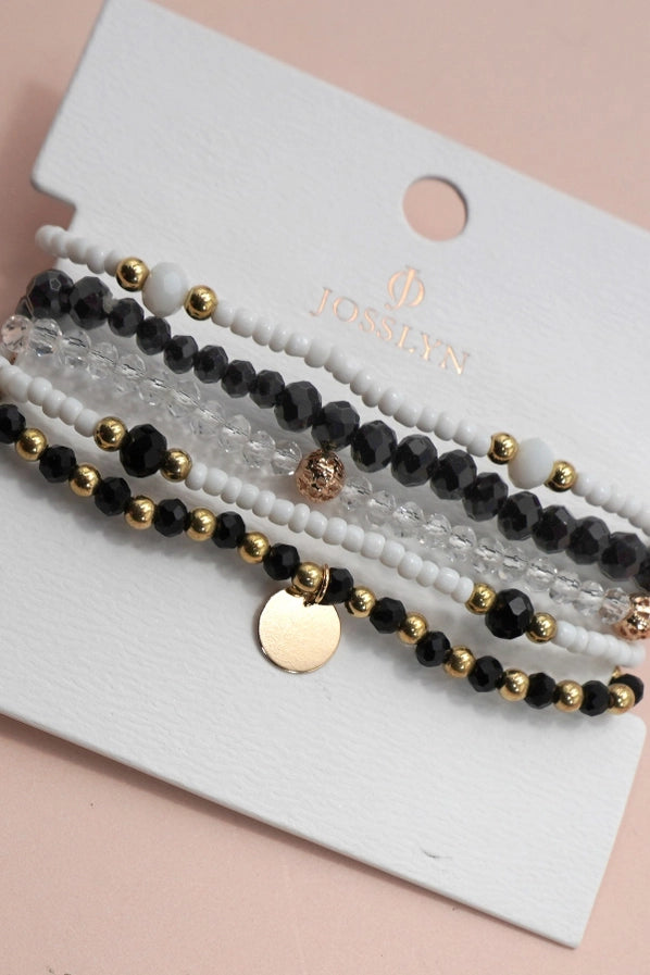 Multilayer Beaded Chain Disc Charm Bracelet
