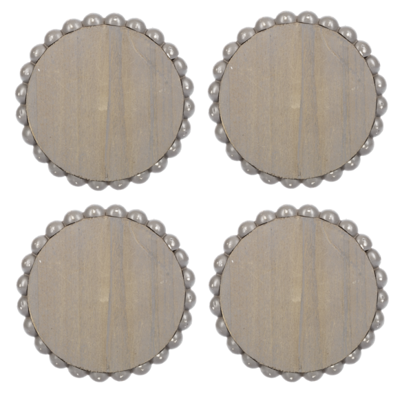 Greywash Round Wood Beaded Coaster (4 pc. set)