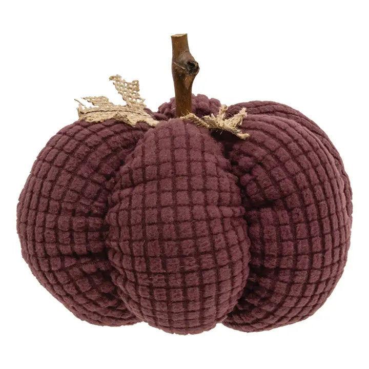 Burgundy Waffle Weave Pumpkin W/Burlap Leaves - 6" Dia.