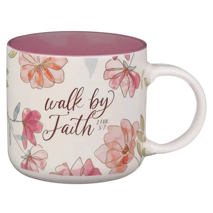 Mug White Floral Walk By Faith