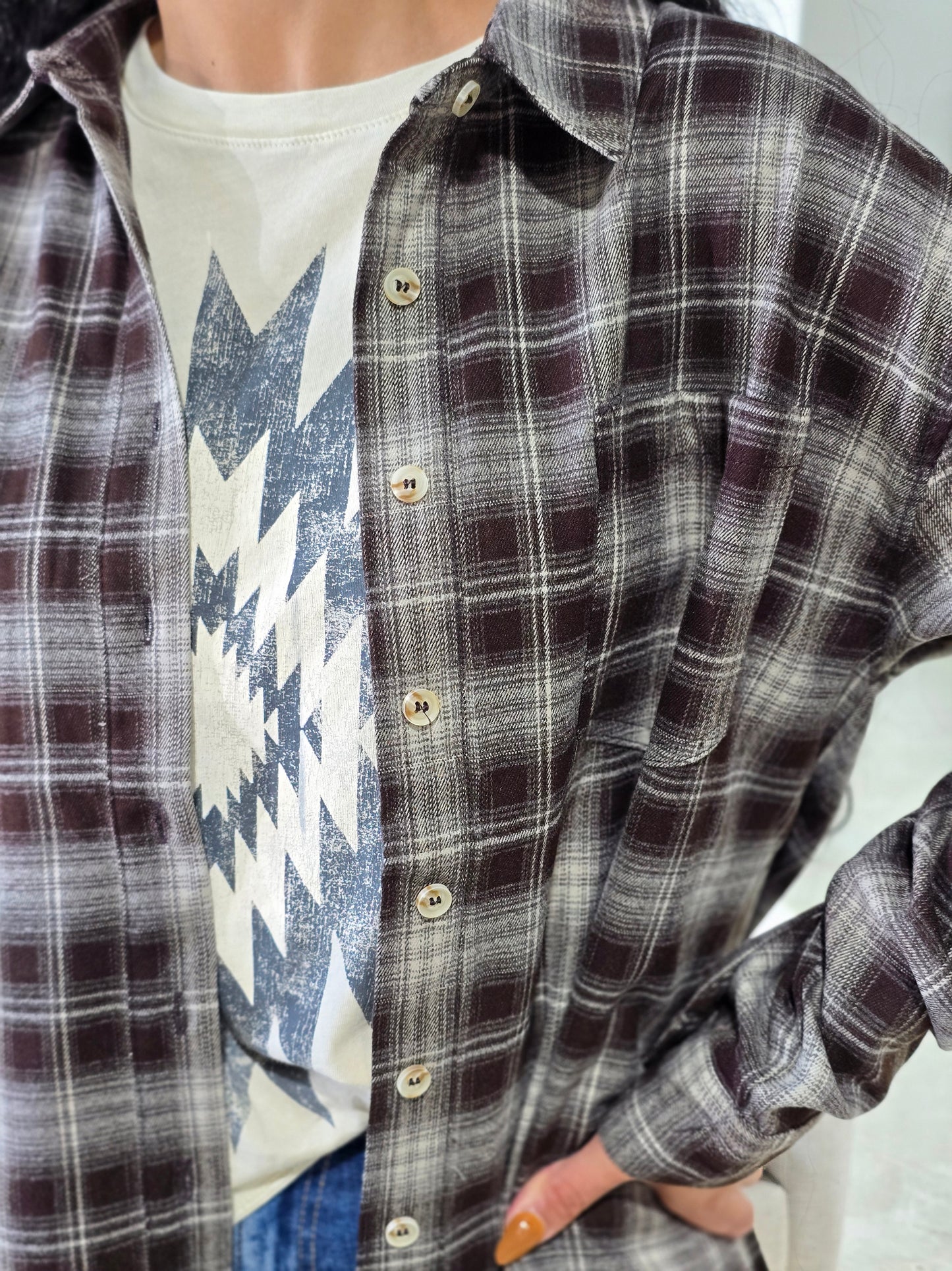 Plaid Collared Long Sleeve Button Down Top