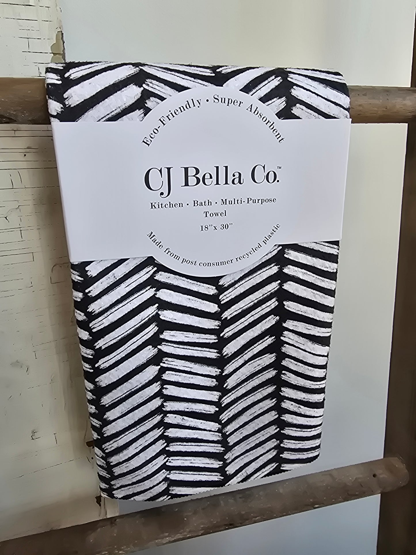 Black & White Herringbone Eco-Friendly Towel