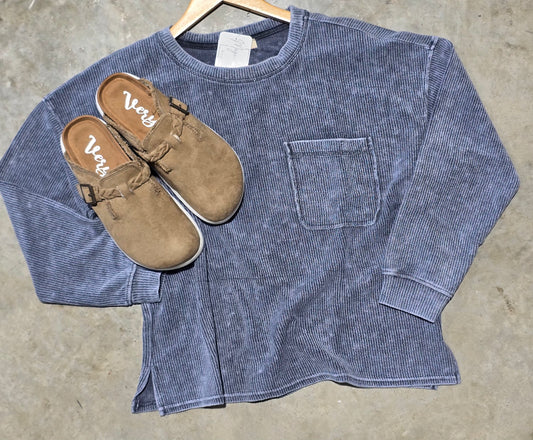 Washed Pocket Ribbed Long Sleeve