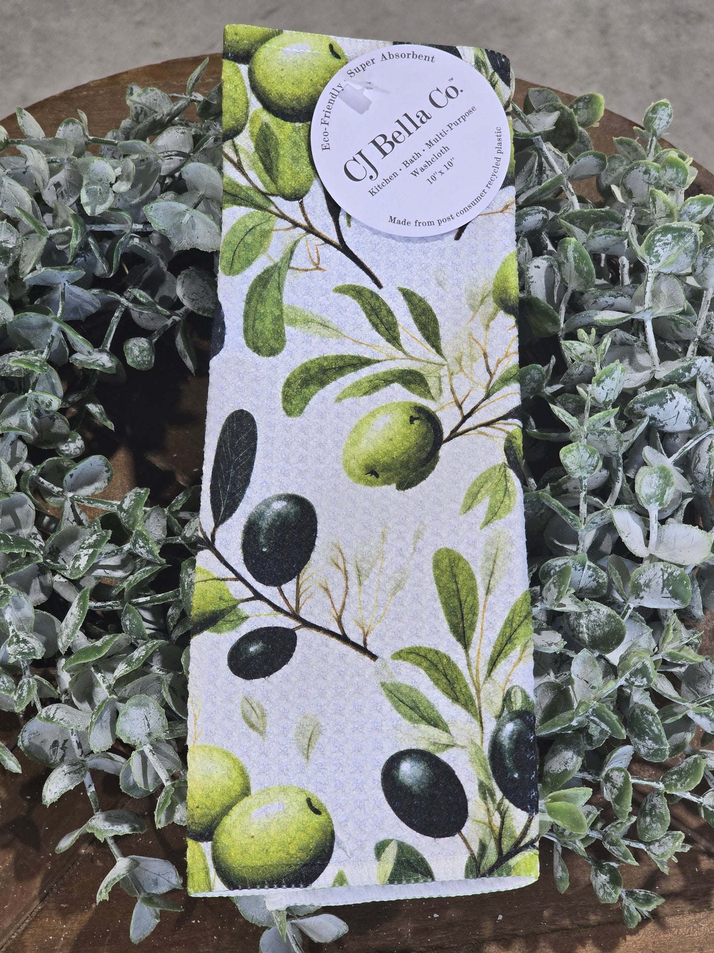Green and Black Olives Washcloth