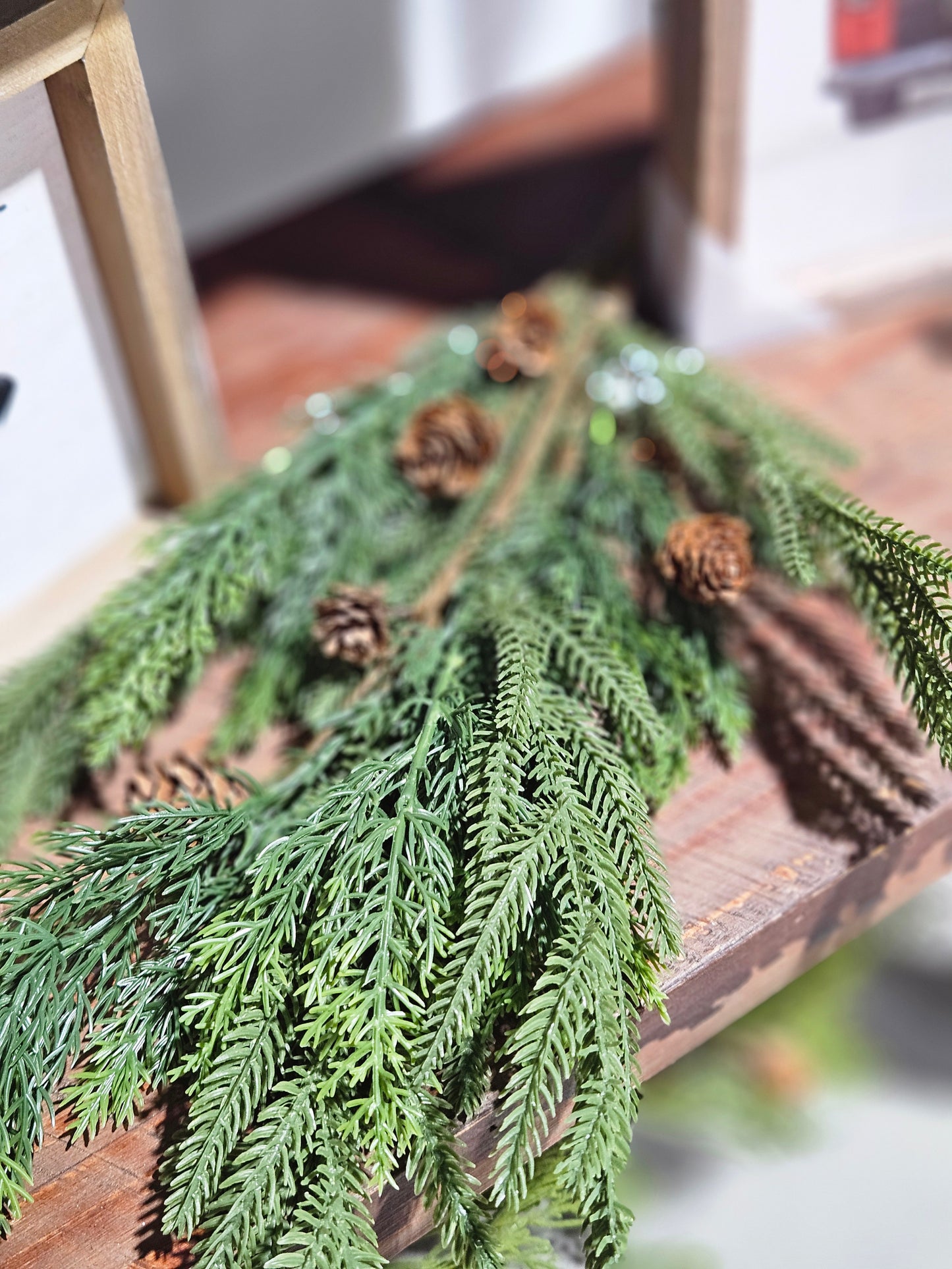 31" Soft Needle Pine & Cone Spray