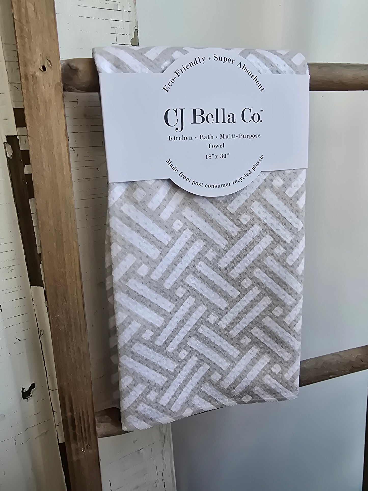 Beige Geo Double Line Weave Eco-Friendly Towel