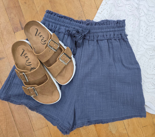 Frayed Cotton Gauze Shorts
