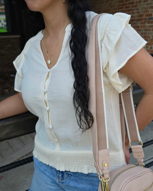 Smocked Shoulder Ruffle Top