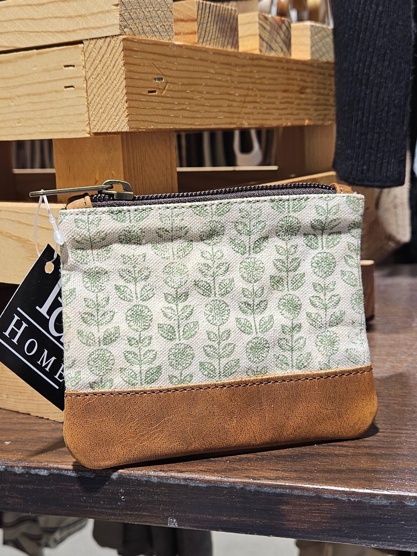 Green Floral Canvas Zip Pouch
