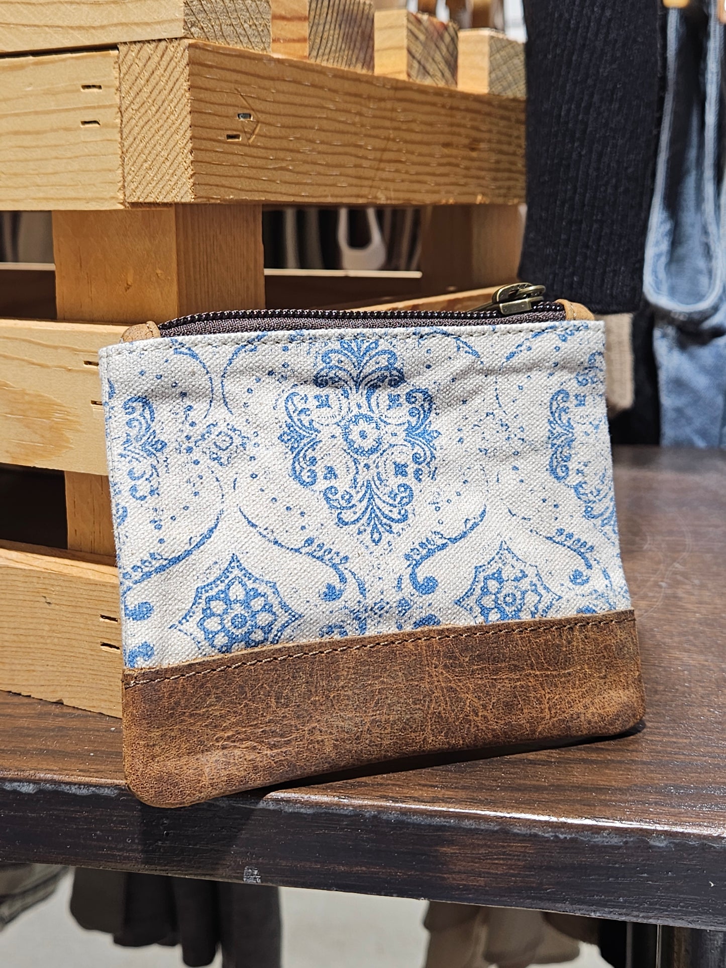 Blue Fleur Canvas Zip Pouch