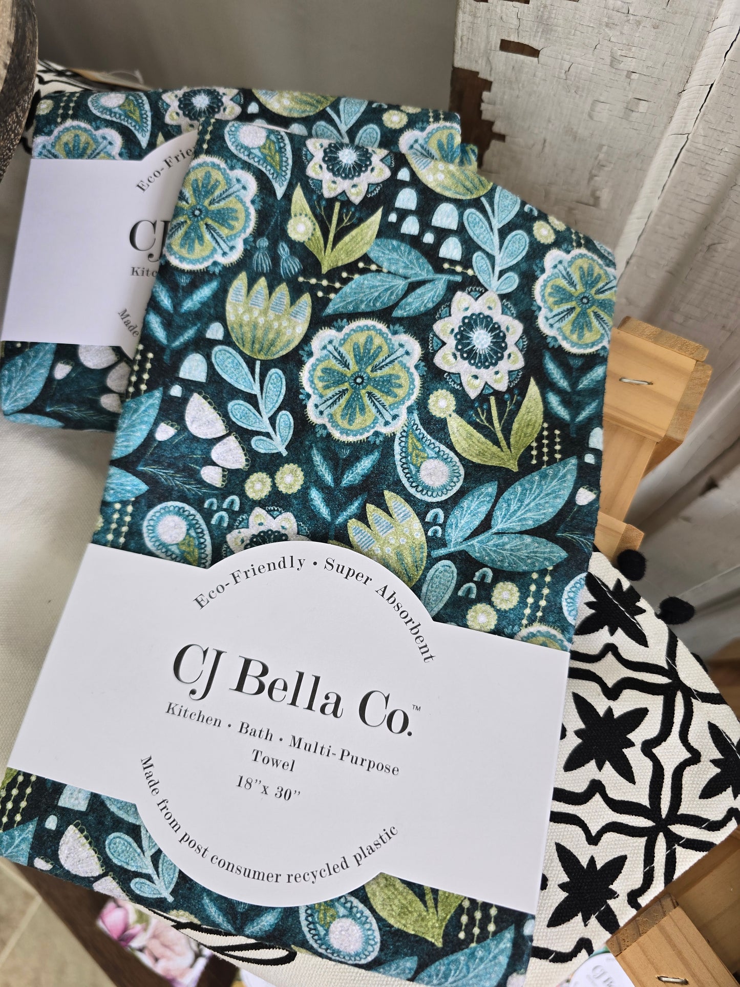 Teal Fall Flowers Eco-Friendly Towel