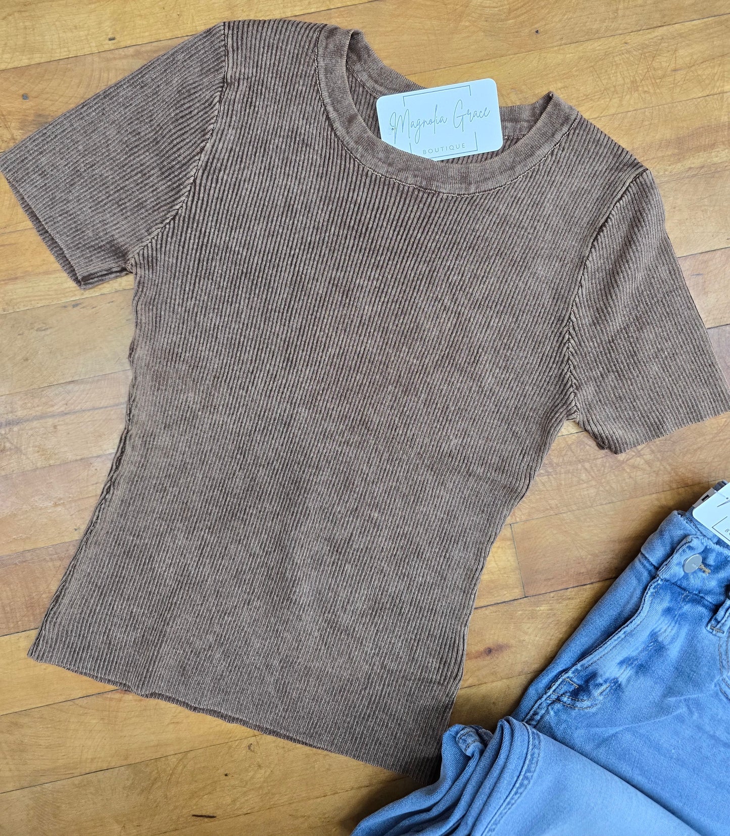 Brown Ribbed Tee