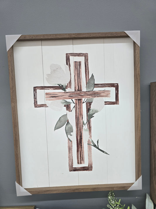 Cross with Roses Sign