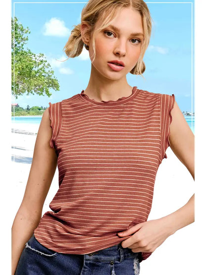 Ruffle Sleeve Stripe Tank Top