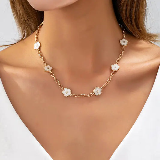 Vintage-Inspired White Enamel Floral Necklace