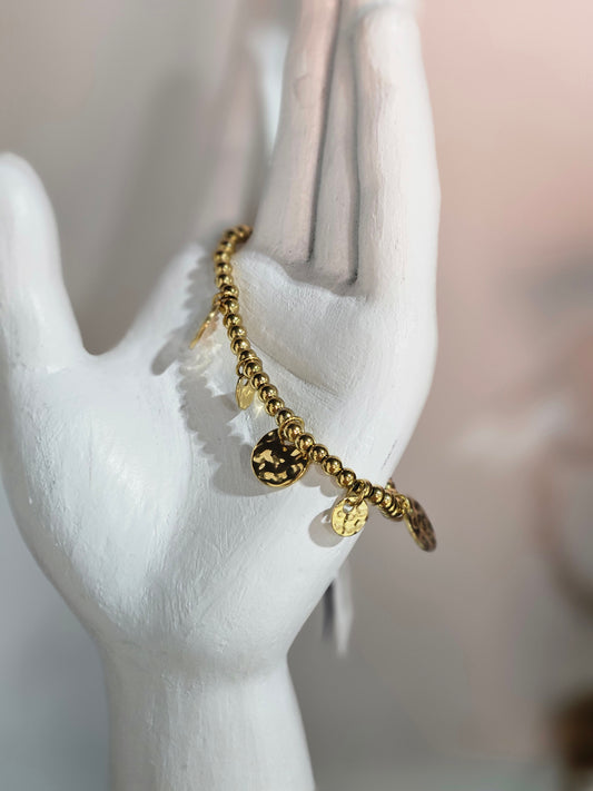 Hammered Coin Stretch Bracelet -Gold