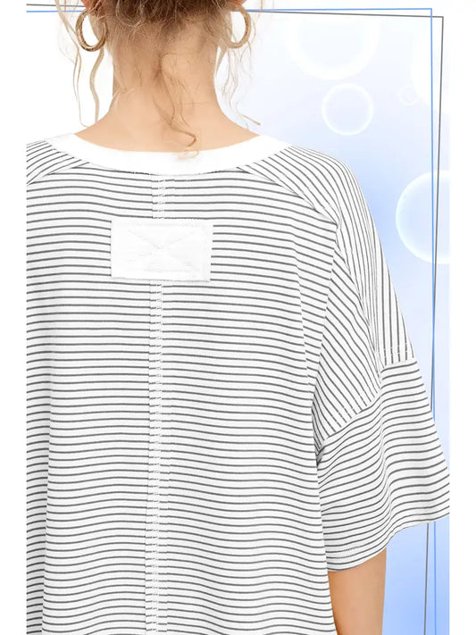 Striped Drop Shoulder Short Sleeve Top