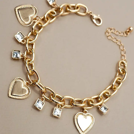 Charm Bracelet-Heart Rhinestone Charms