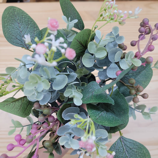 13" Eucalyptus w/ Pink Berries Bush