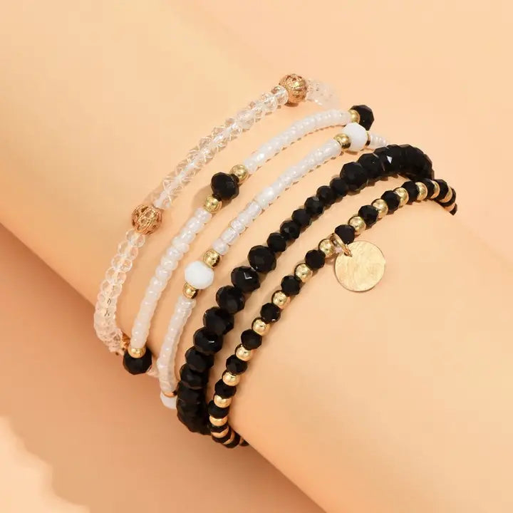 Multilayer Beaded Chain Disc Charm Bracelet