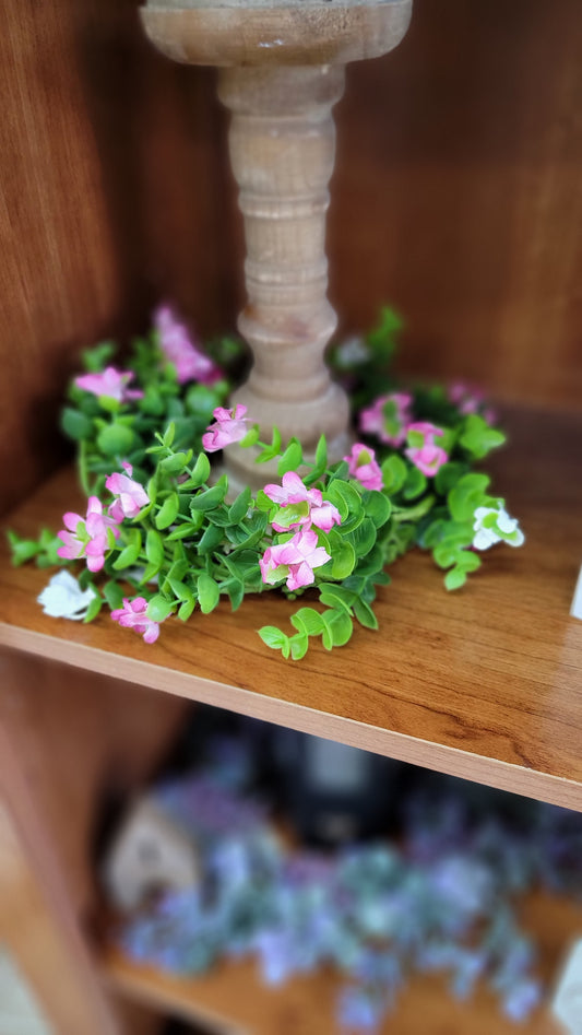 Pink & White Wildflower Candle Ring 6"