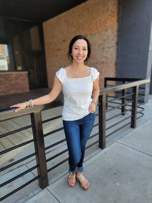 Solid Ivory Eyelet Top