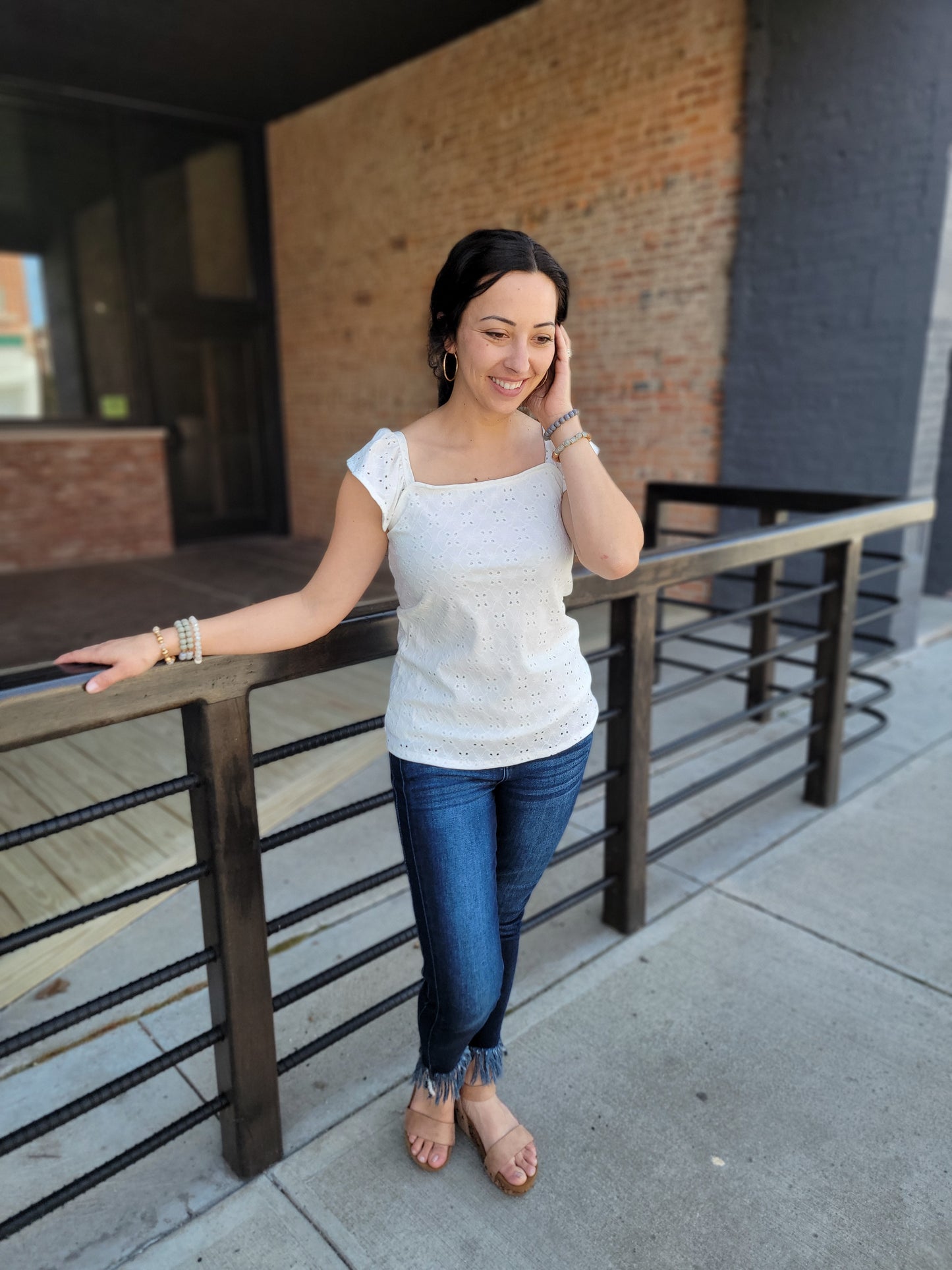 Solid Ivory Eyelet Top