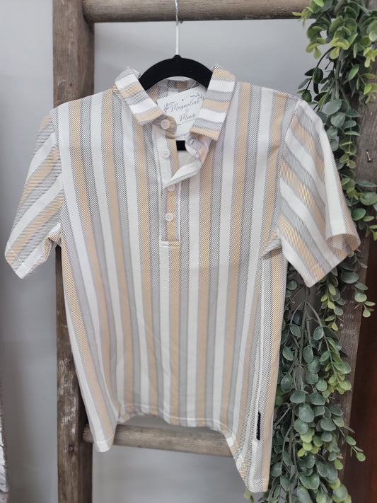 Boys Striped Button Tee