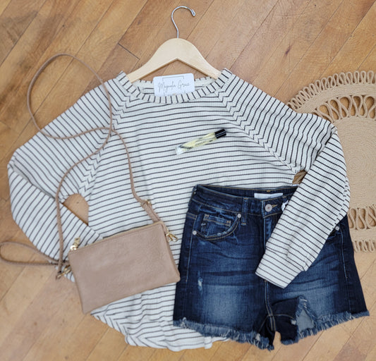 Striped Raglan Sleeve Knit Top