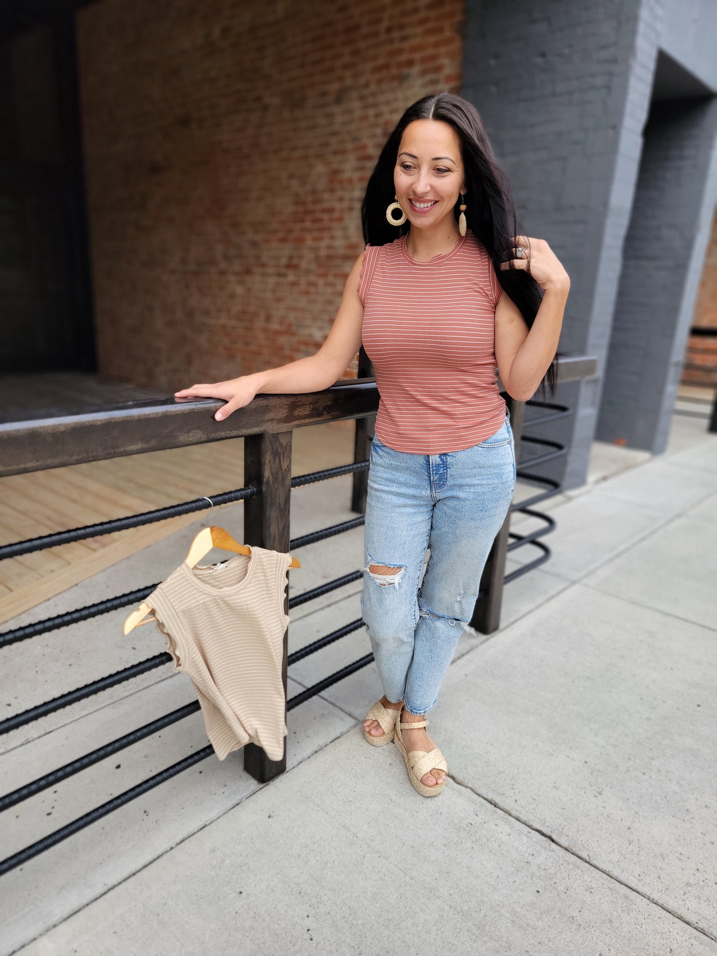 Stripe Ruffle Sleeve Tank