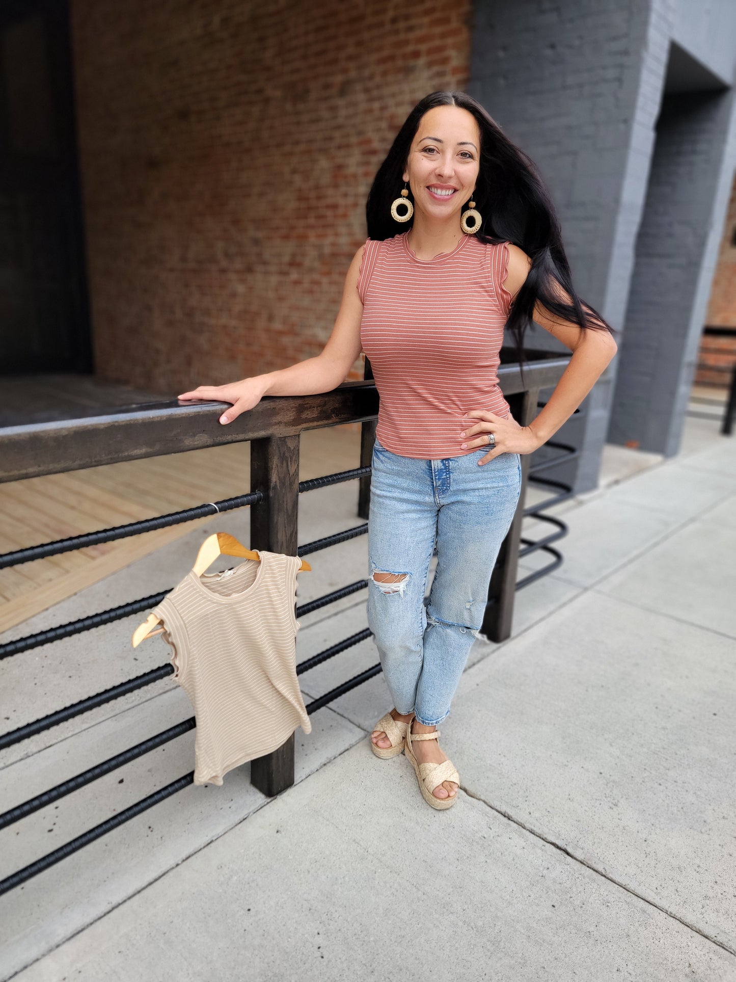 Stripe Ruffle Sleeve Tank