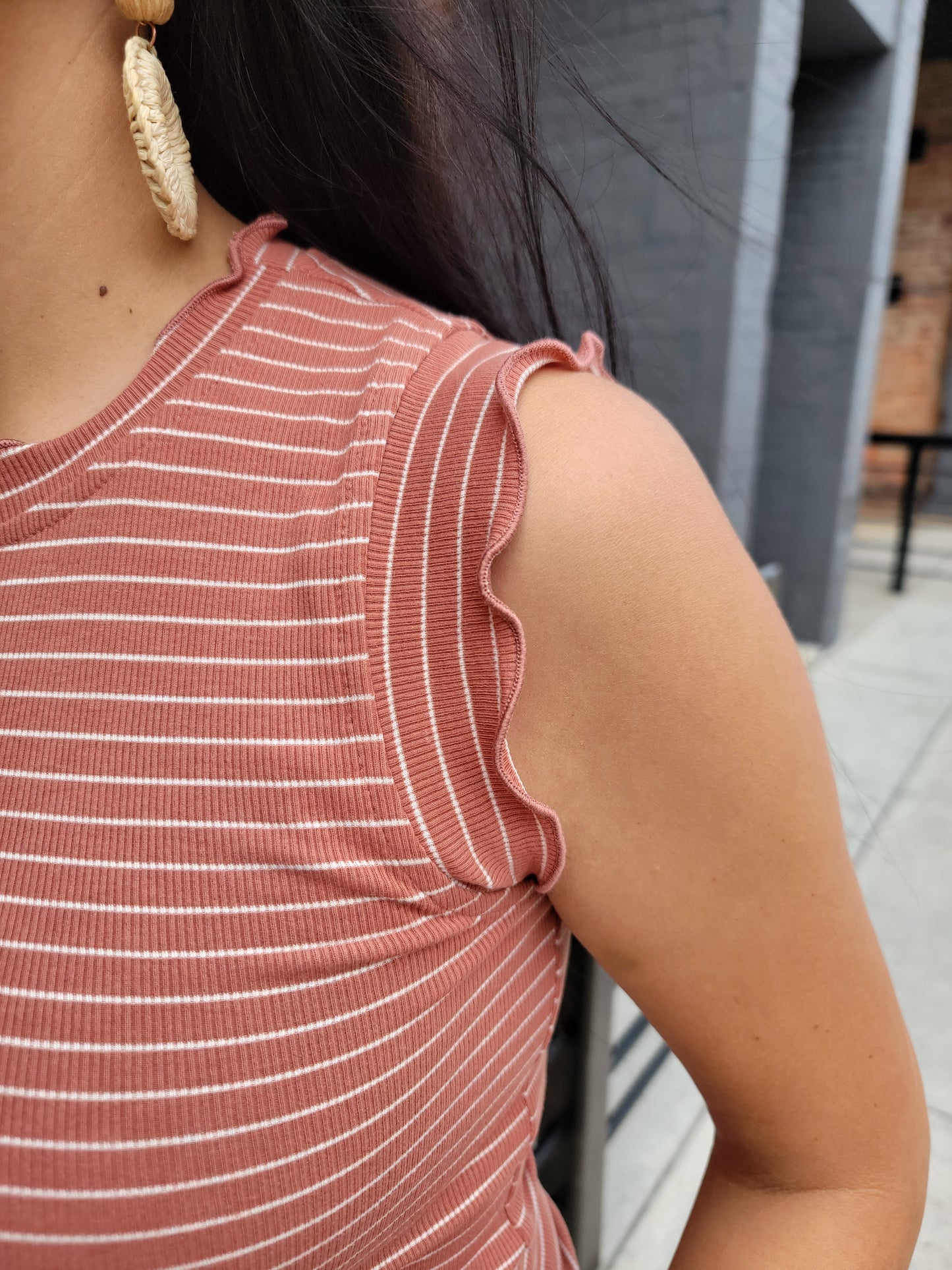 Stripe Ruffle Sleeve Tank