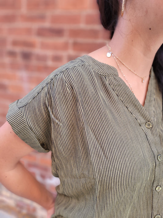 Pinstripe Olive Button Down