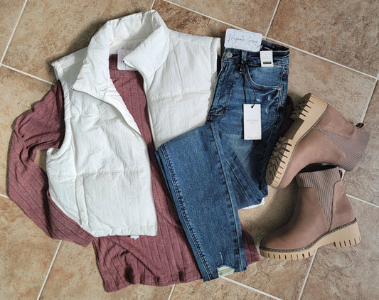 White Crop Puff Vest