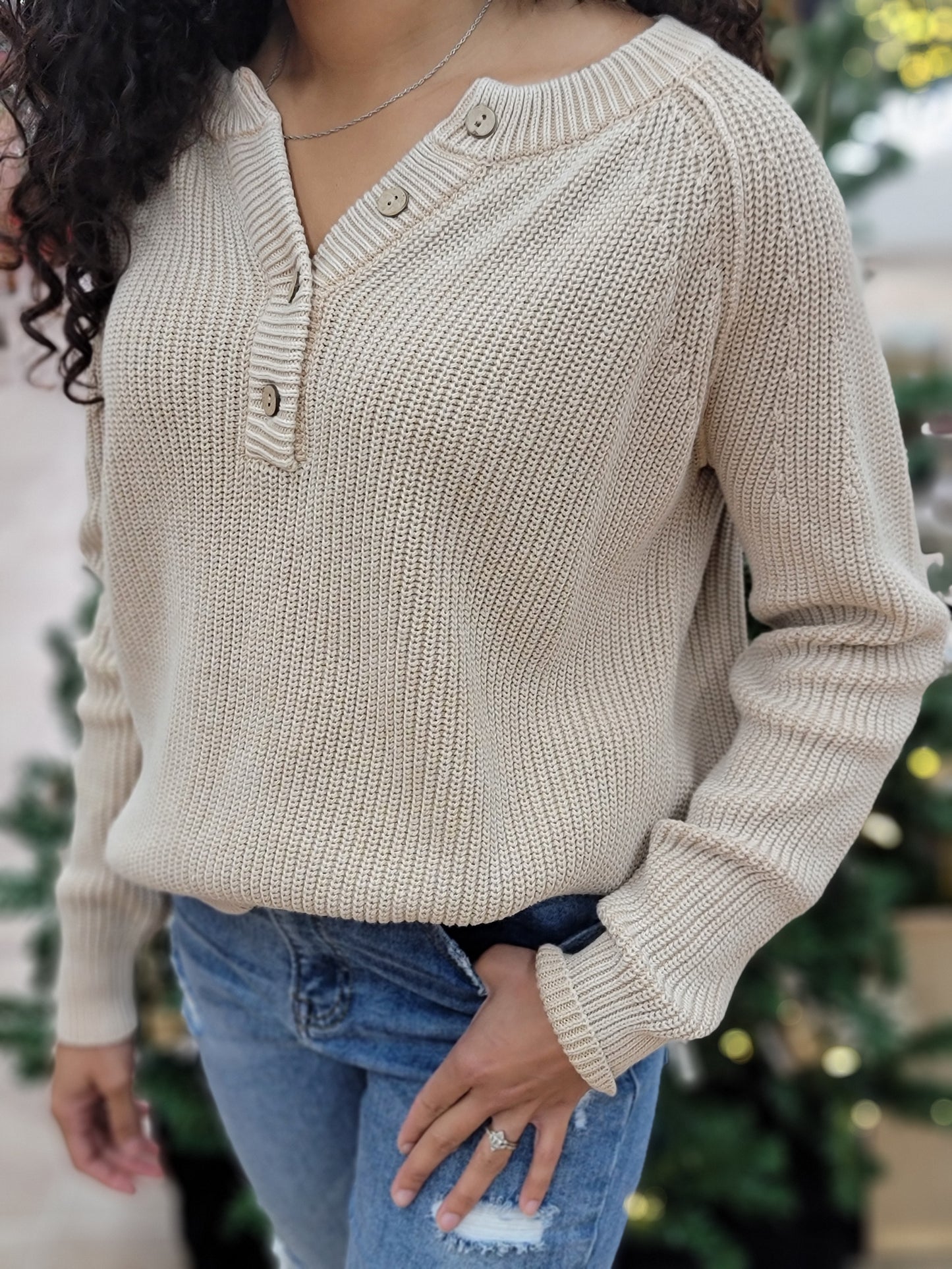 Washed Yarn Henley Pullover