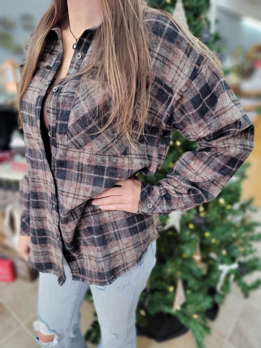 Frayed Plaid Button Up