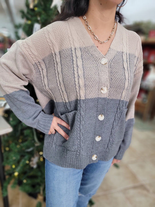 Braided Colorblock Cardigan