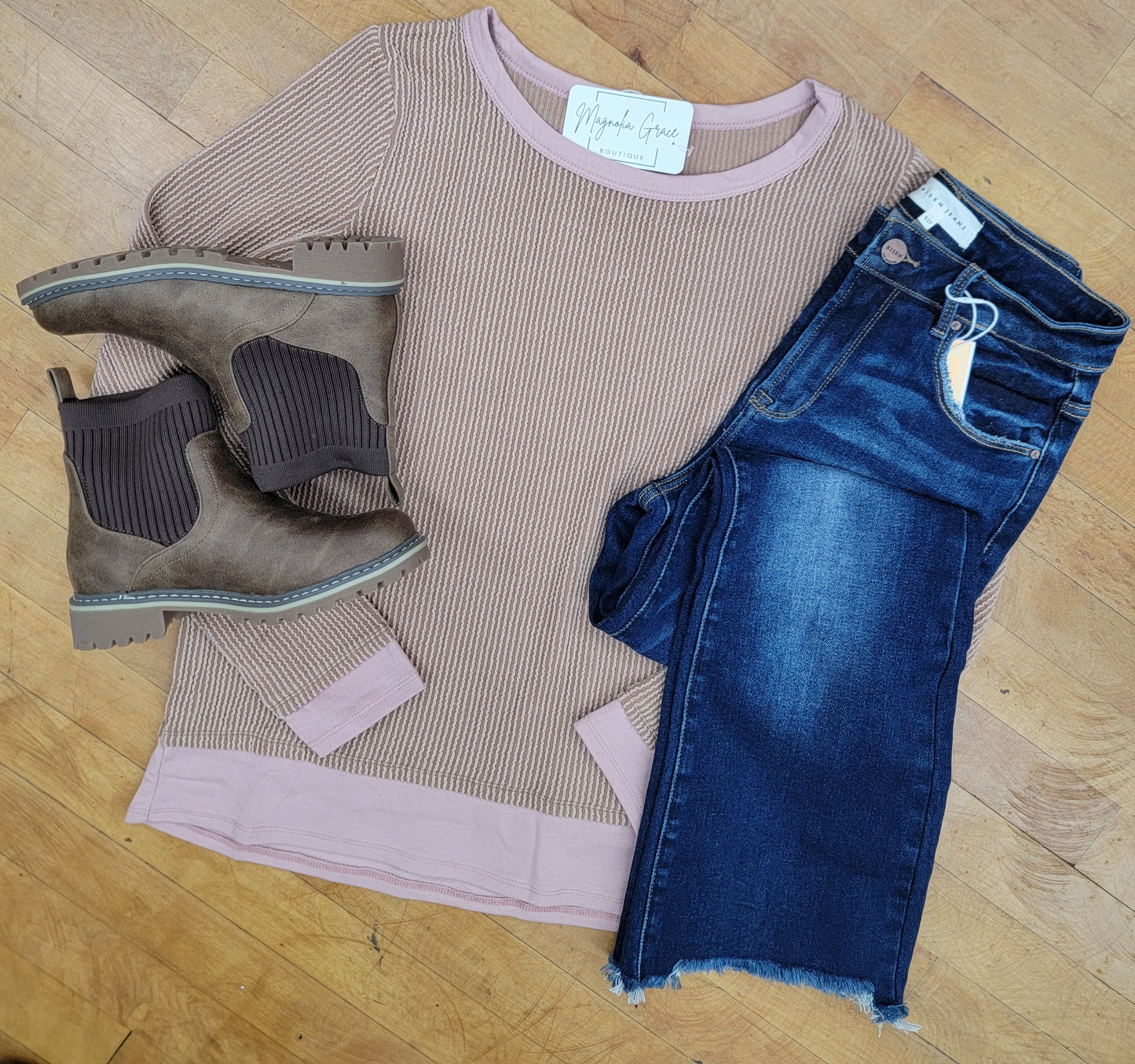 2-Toned Ribbed Long Sleeve Top