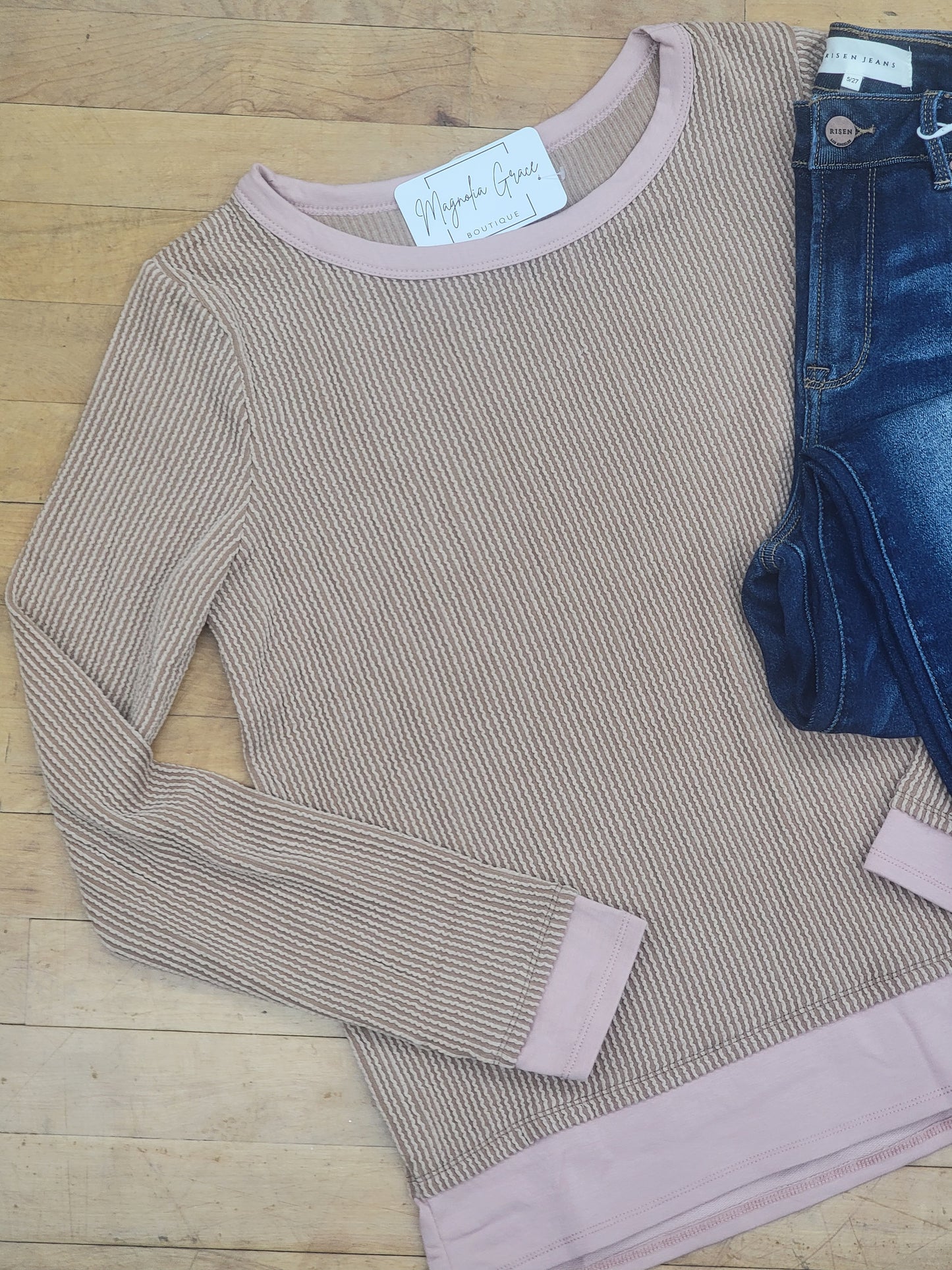 2-Toned Ribbed Long Sleeve Top