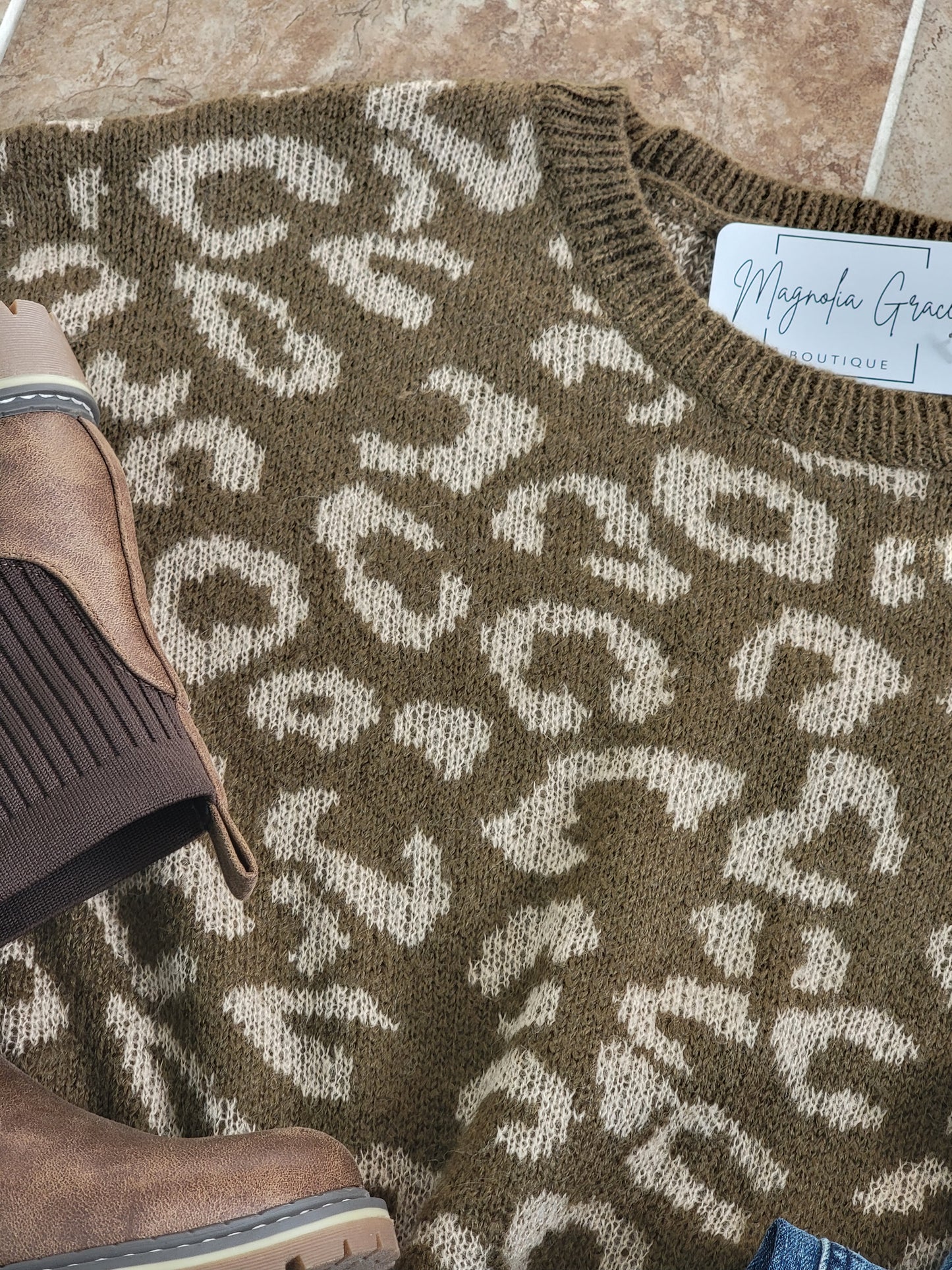 Animal Pattern Olive Sweater