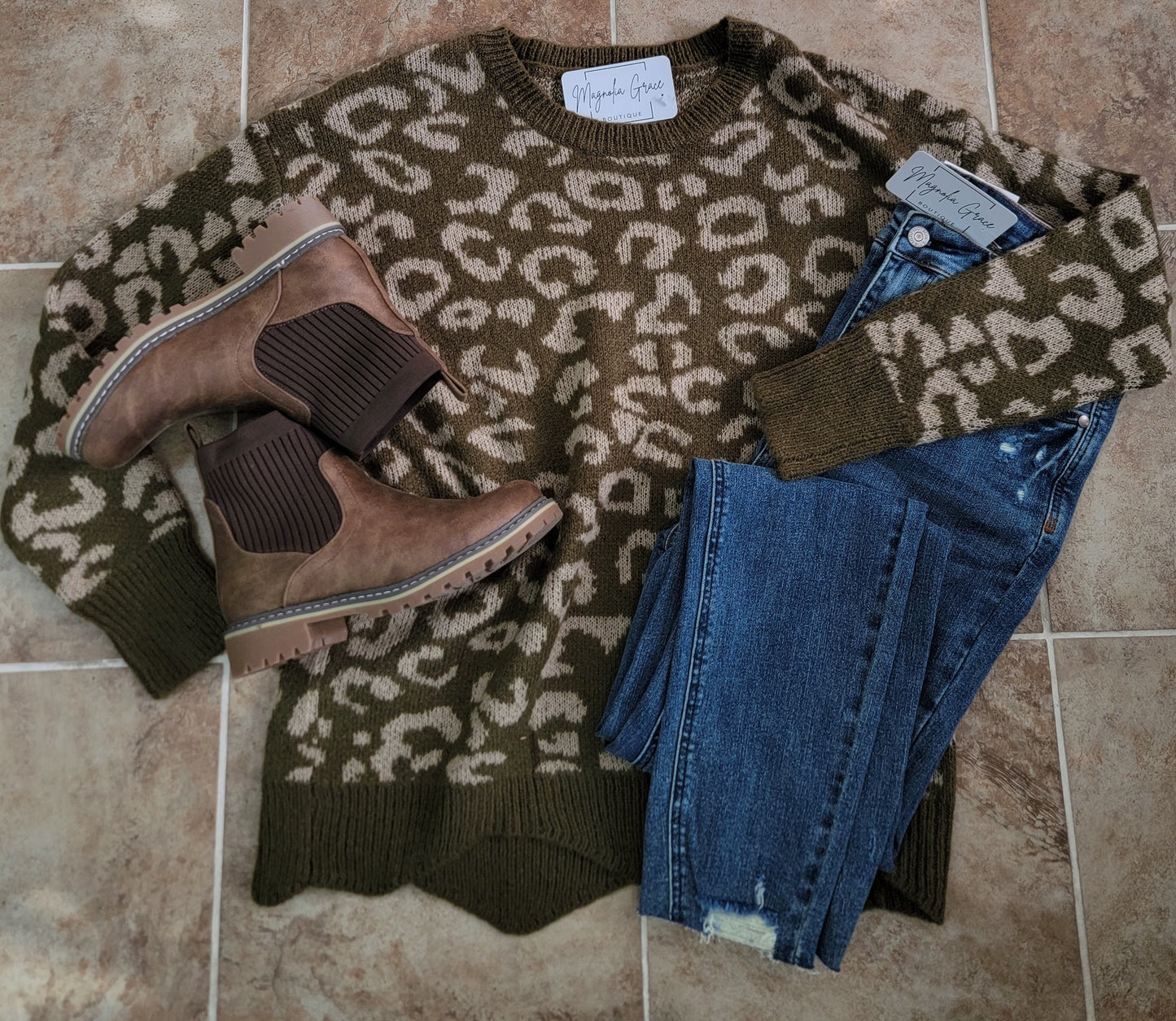 Animal Pattern Olive Sweater