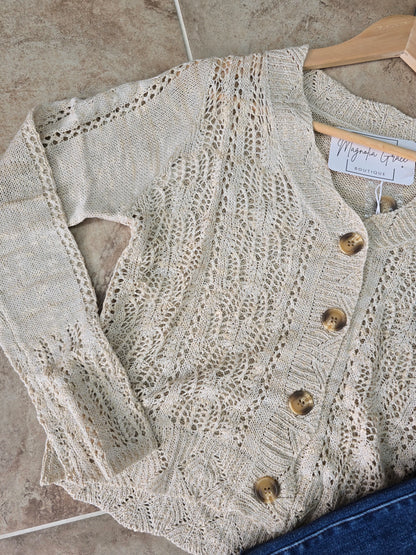 Beige Button Down Sheer Sweater